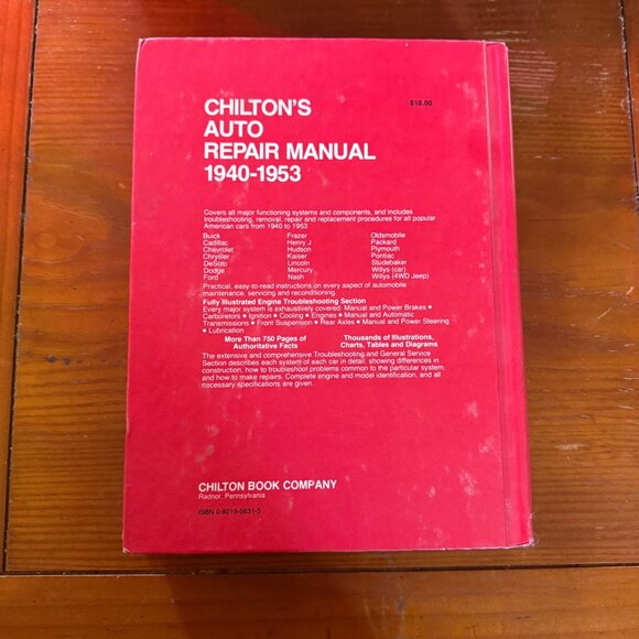 Chiltons Auto Repair Manual 1940-1953 For Early Model American Cars - Picture 2 of 2